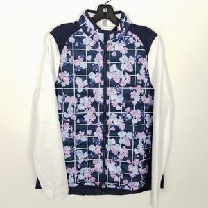 Peter Millar Women's Merge Hybrid Golf Jacket Sz M Blue White Floral Zip Up Puff